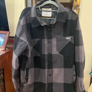 Caterpillar Men's Black and Gray Plaid Flannel